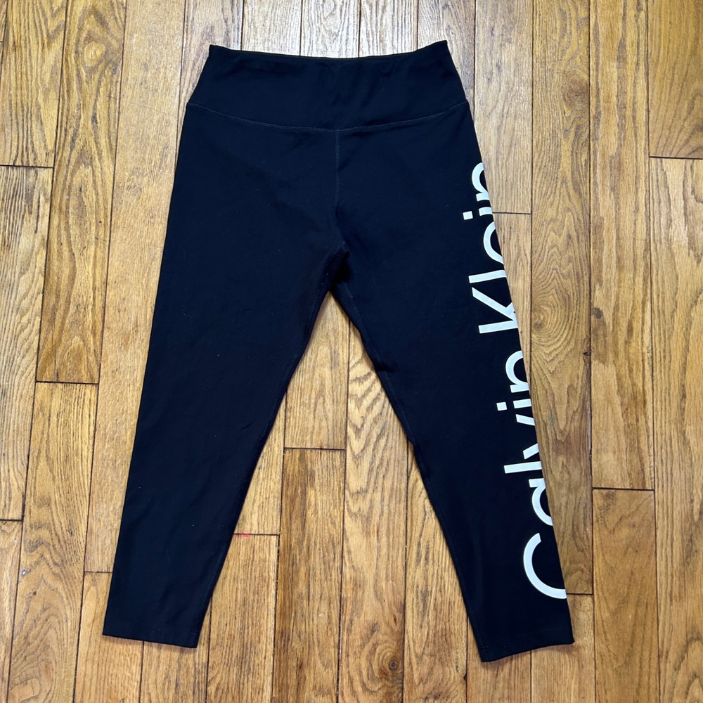 Calvin Klein Performance Black Logo Cropped Leggings Women Large High Rise Yoga